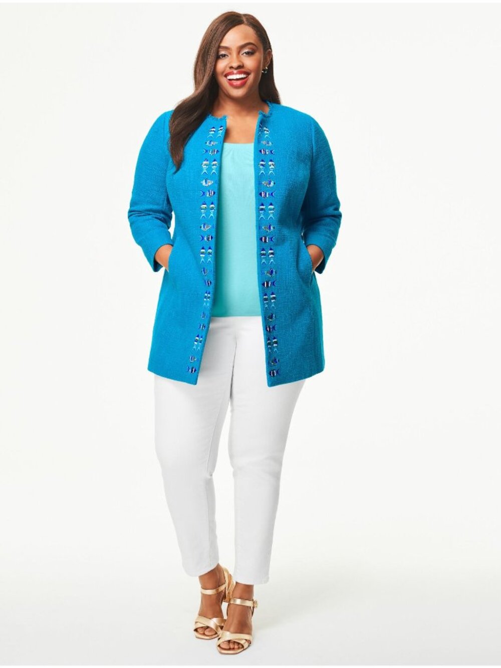 Talbots Exclusive Fish Embroidered Topper Jacket 20 W Plus